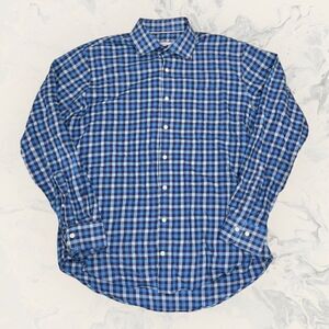 Peter Millar Blue Plaid Cotton Cashmere Long Sleeve Button Down Shirt Mens Large